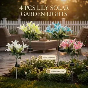 4PCS Solar Lily Garden Lights, IP65 Waterproof LED Outdoor Yard Decor