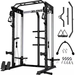 Power Cage, 2000LBS Multi-Function C21 Power Rack with Dual Pulley Cable Crossover System, All-in-One Squat Rack with More Training Attachments