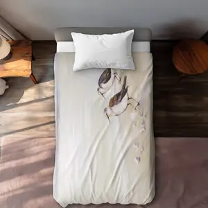 Begin Home Decor C1DCTXLWXEXMJU Two Sandpipers on the Beach Twin Size Extra Long Duvet Cover - Coastal Beige Decor