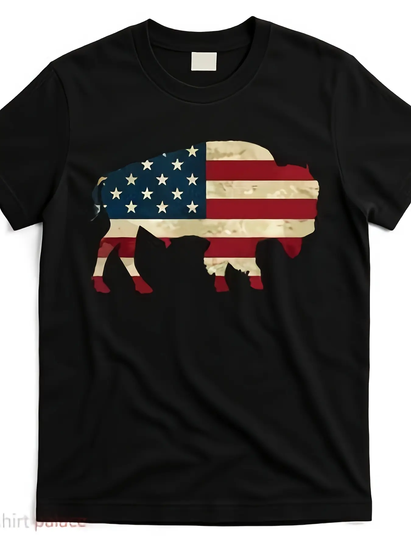 Vintage Buffalo American Flag Bison Patriotic Gift T ShirtMen's Casual Graphic Print T Shirt Short Sleeve Crew Neck Fashion Tops Soft Comfortable Summer Streetwear