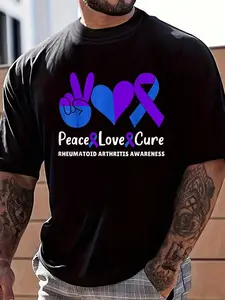 100% Cotton Peace Love Cure Rheumatoid Arthritis Awareness RA Support T-Shirt Women's Men's Graphic Tee Crew Neck summer vacation Tops