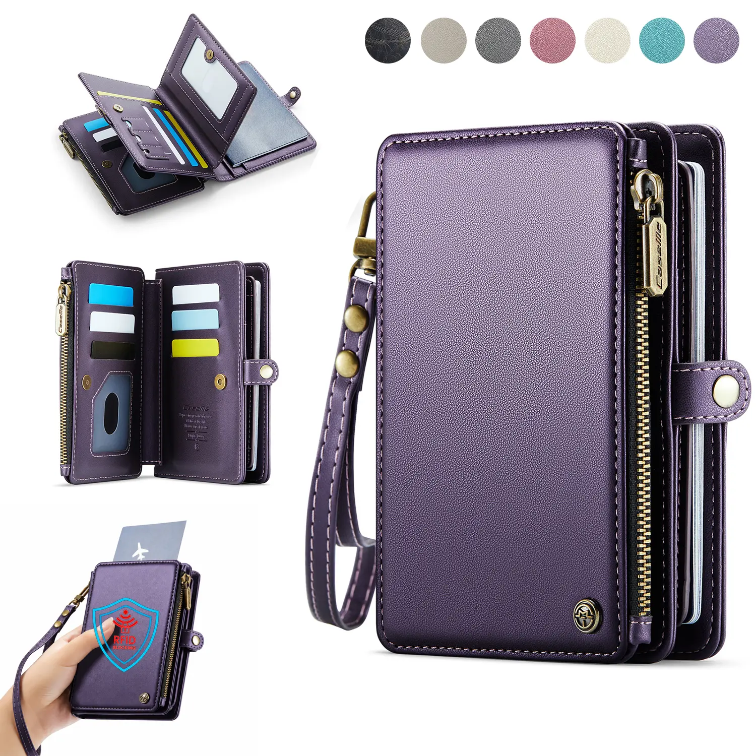 Travel Passport Holder Wallet with AirTag Slot, Multi-Slot Travel Passport Holder with Detachable Wrist Strap, PU Leather Wristlet Bag for Women Men