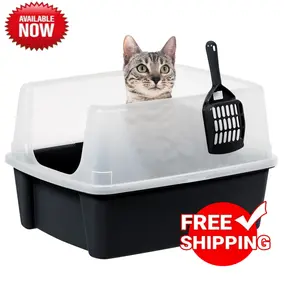 I..n.s.pi.r..e.d. E.ss.e.n.t.i.a.l.s, H.i.gh Sided Open Top Cat Litter Box with Scoop, Solid Black