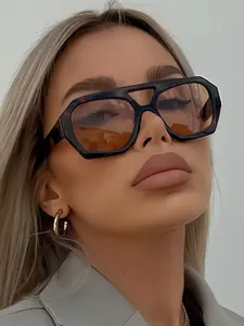 Unisex Irregular Dual-Bridge Fashion Glasses, Vintage Trendy Eyewear for Travel & Beach Vacation Photography Accessories