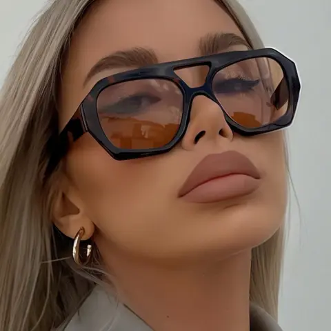 Unisex Irregular Dual-Bridge Fashion Glasses, Casual Stylish Glasses, Vintage Trendy Eyewear for Travel & Beach Vacation Photography Accessories