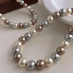Elegant 8mm Freshwater Pearl Necklace - Versatile Design for Daily Wear & Parties, Ideal for Valentine's Gift, All-Season Accessory, Magnetic Charms colorful zirconia metal coating charm necklace  funky,luxury jewelry