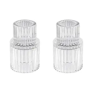 2-Pack Glass Tapered Candle Holders, Transparent Decorative Candle Stand, Ideal for Weddings, Christmas, Thanksgiving, Parties, Table Decor, Home Decor