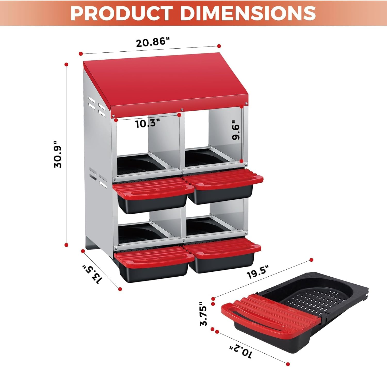 Rollaway Chicken Nesting Boxes with 3/4 Compartments, Metal Egg Laying Box for Poultry, Removable Trays for Easy Collection, Wall-Mounted or Freestanding Design for Coops Red