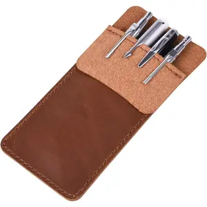 Genuine Leather Heavy Duty Pocket Protector Pen Holder Pouch for Shirts, Lab Coats, Pants - Multi-Purpose Holds Pens, Pointers, Pencils and Notes - Vintage Brown
