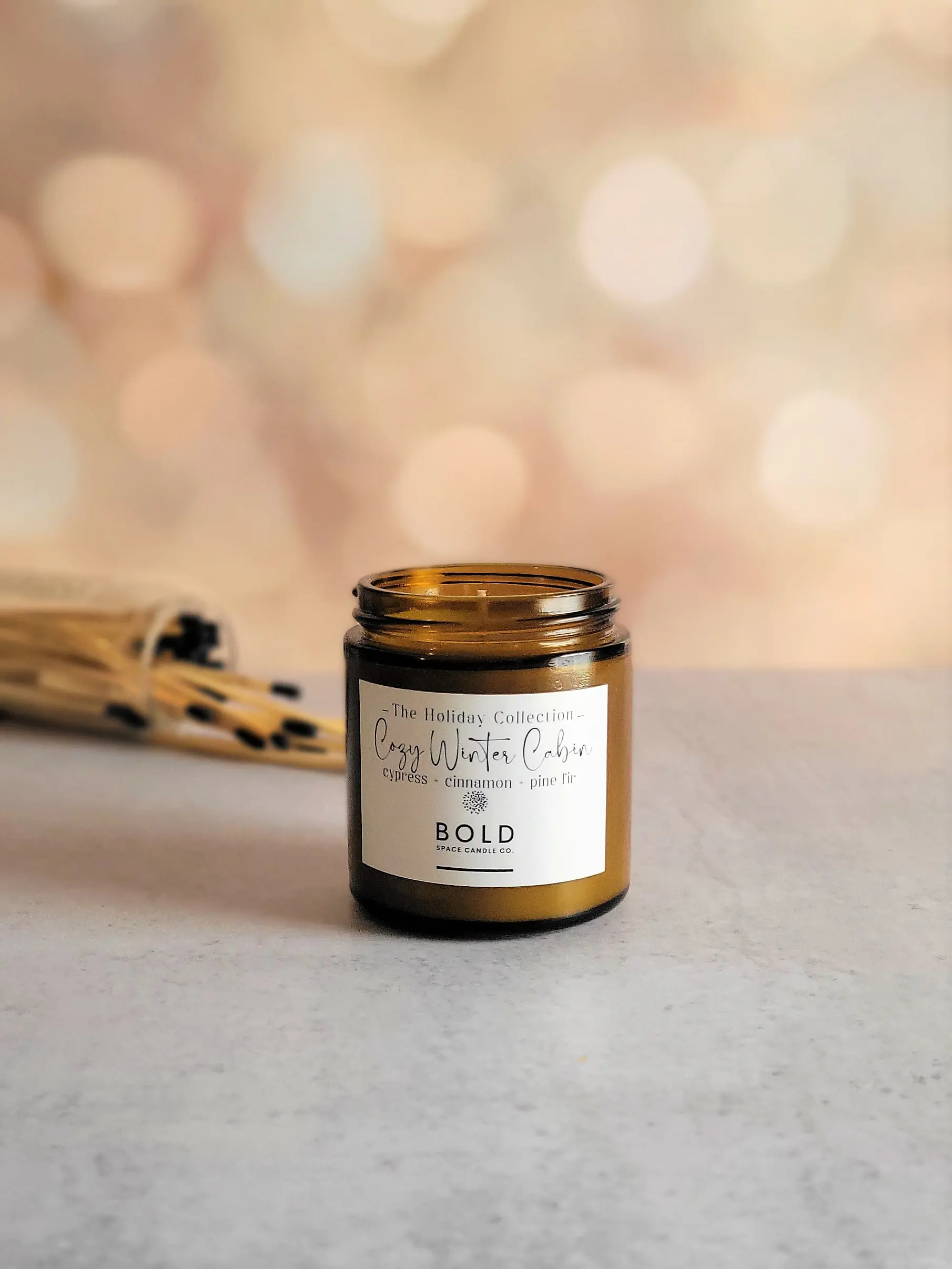 Cypress + Fraser Fir + Cinnamon - 3 oz. Amber Jar Soy Candle | Winter Fragrance Cozy Christmas Decor Scented