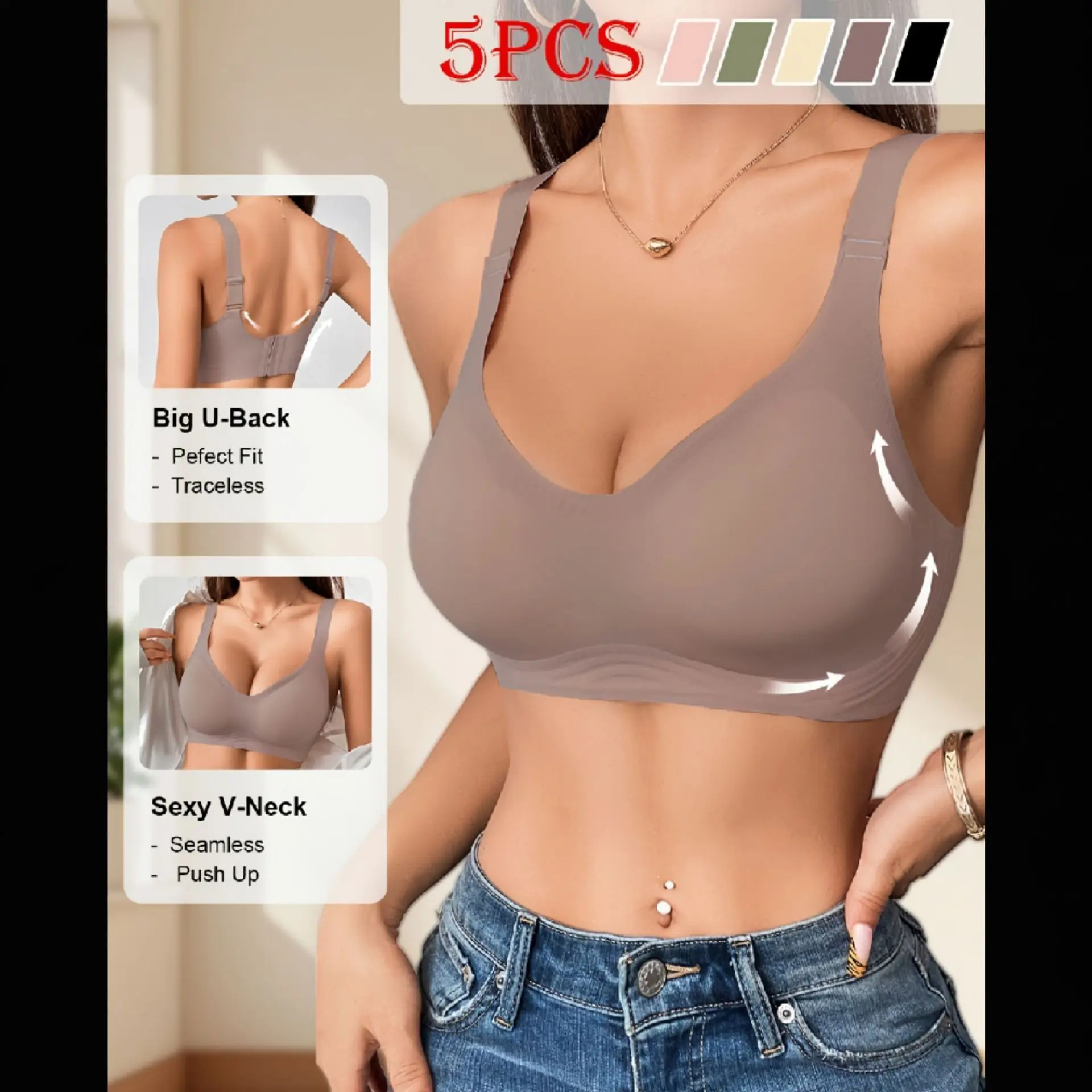 Steel-free large-size sports underwear, seamless gathering bra, high-quality pull-up type, comfortable, soft and elastic breathable knit fabric