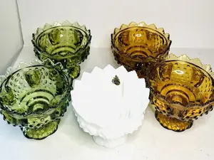 Vtg Fenton Hobnail Glass Footed 6 Candle Holder Pedestal Bowl Art_ Set of 5