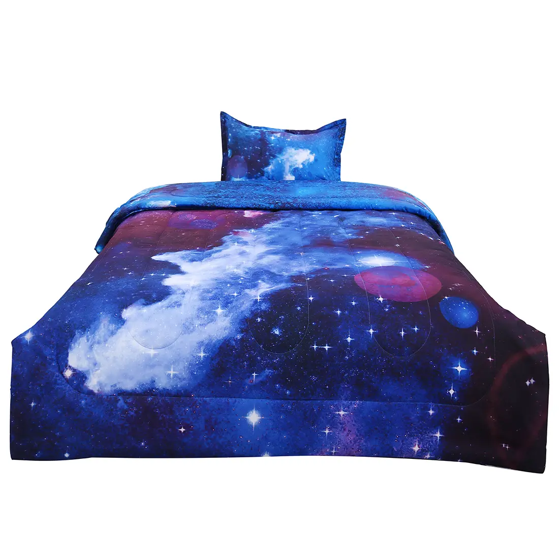 Unique Bargains Twin Comforter Set Galaxy Dark Blue for Twin Bed - 3D Outer Space Themed Bedding - All-season Down Alternative Quilted Duvet Reversible Design - Includes 1 Comforter, 1 Pillow Case