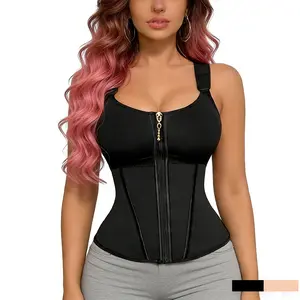 Waist Shapewear for Women 17-Bone Smoothing Shaper with Bra Tummy Control Girdle Adjustable Shoulder Strap Supportive Bones Zip Hook Closure