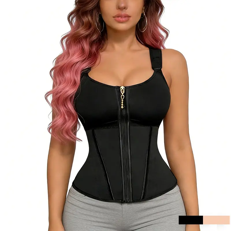 Waist Shapewear for Women 17-Bone Smoothing Shaper with Bra Tummy Control Girdle Adjustable Shoulder Strap Supportive Bones Zip Hook Closure