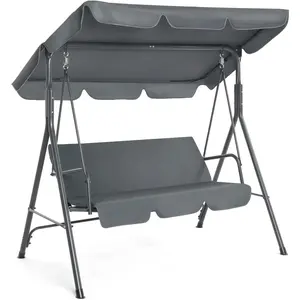 VINGLI 2 Person Outdoor Patio Swing Set, Adjustable Canopy Swing with Cushion, Heavy Duty 550 LBS Porch Swing with Steel Frame Suit for Yard, Garden, Lawn, Grey