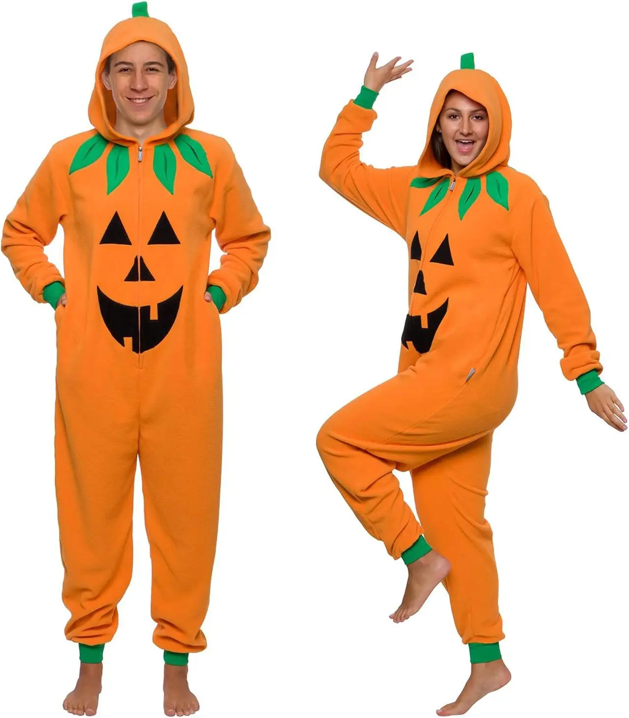 Menswear Slim Pumpkin Adult Onesie - Jack O' Lantern Halloween Costume - 1-Piece Cosplay Suit for Adults, Men, Women
