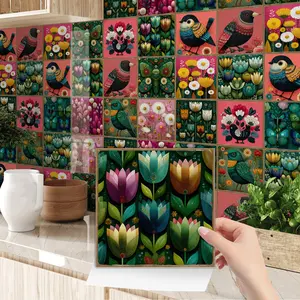 24PCS/Box NHZ Whimsical Bird & Flower Tile Stickers | Crystal Film Peel & Stick DIY Backsplash | Waterproof Oil-Proof for Kitchen/Bathroom/Furniture/Stairs/Wall Renovation