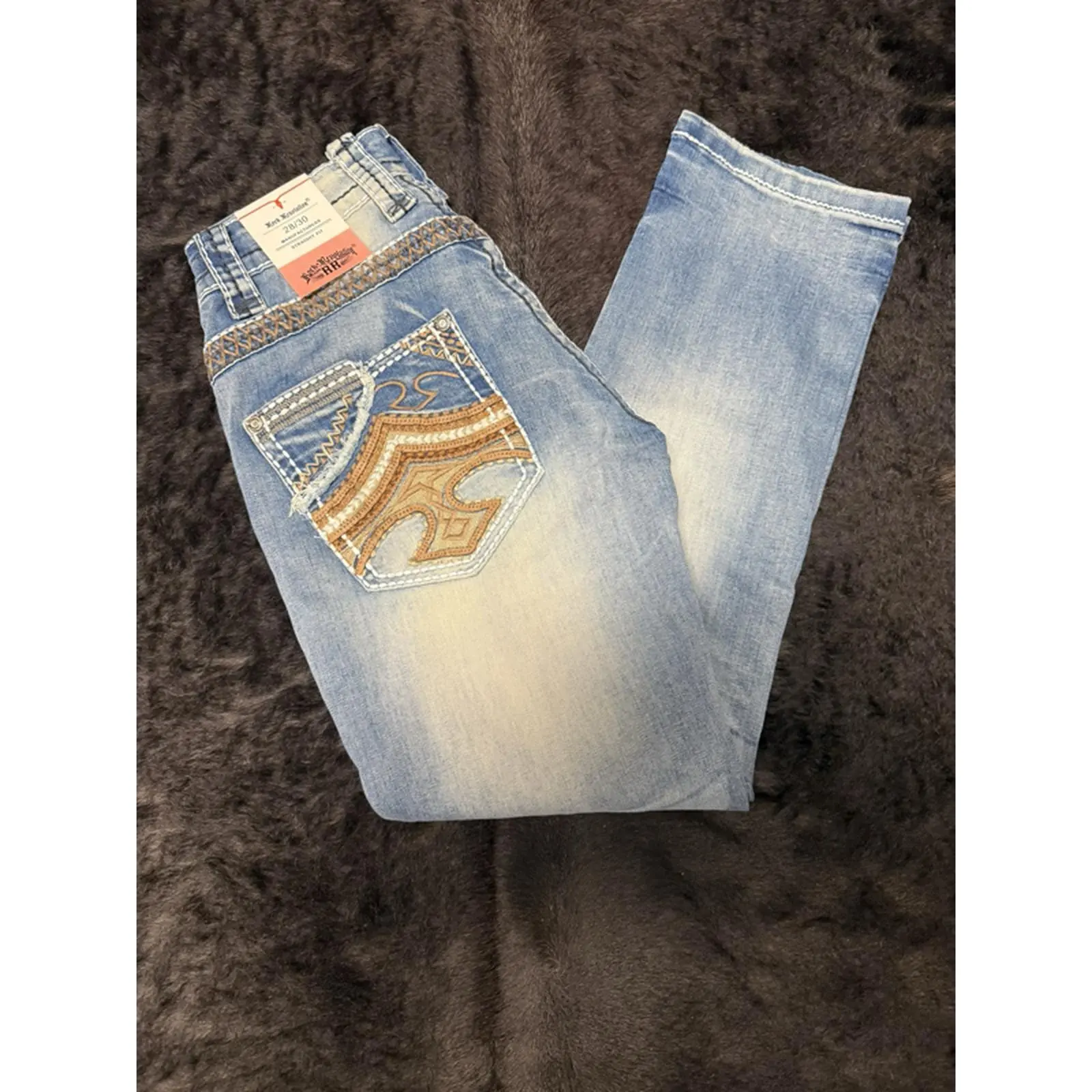 Rock Revolution Brown Arrow Jeans with Embroidered Pocket Design and Distressed Look