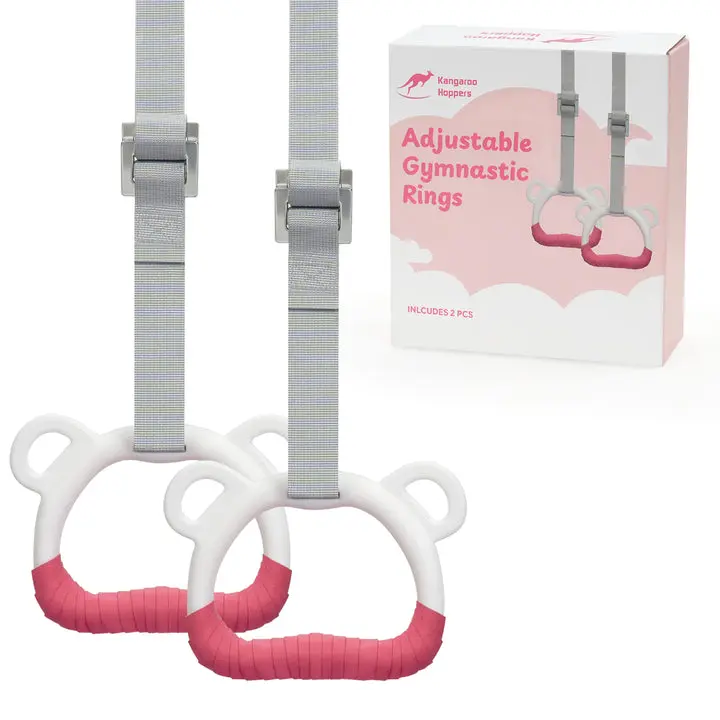 Kangaroo Hoppers Kids Adjustable Gymnastics Rings Set, Sports Equipment for Home Daily Exercise, Fits Different Heights