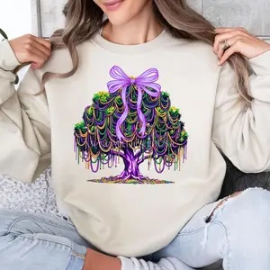 Mardi Gras Tree Beads New Orleans 2026 Festival Sweatshirt, Bead Tree Hoodie, Coquette Bow Mardi Gras Shirt, Unisex Sweater Pullover Tee