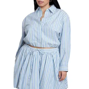 ELOQUII Women's Plus Size Cropped Button Up Poplin Top