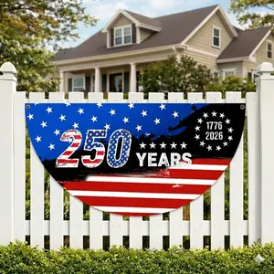 America 250 Years of Freedom Patriotic Polyester Fence Banner, USA 1776–2026 Semiquincentennial American Flag Half Round Bunting, Fourth of July Independence Day Outdoor Yard Fence Decor, Outdoor Decor, Lightweight