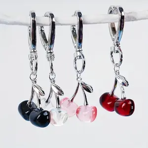 1pc Resin Cherry Keychain Cute Alloy Charm with Colorful Cherry Design, Dio Head Style, Perfect Gift for Friends Family, Women Fashion Accessory Cherry Themed Cute Bunny Valentine Trendy Keychain for Car Bag