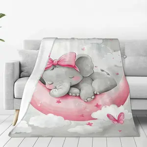 Cute Cartoon Baby Elephant Plush Blanket Soft Comfortable Gift for Family Bedroom Decoration Luxurious Flannel Ultra Soft Warm Versatile