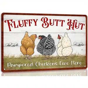 Funny Chicken Theme Fluffy Butt Metal Tin Sign, Retro Home Decor Plaque for Farm & Farmhouse Kitchen Wall Art, 2 Sizes Chicken Gift for Boyfriend (Tapestry & Wall Decor Flag Options Included), Home Decor Products, Novelty Decor,summervibes