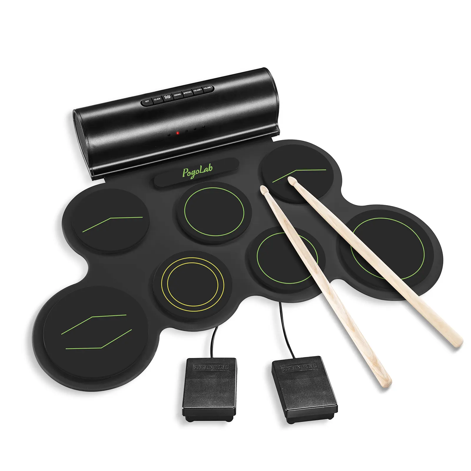 POGOLAB Electronic Drum Set, 7 Pads Roll Up Electric Drum Pad with Wireless Function, Portable Rechargeable Midi Drum Kit with Built-in Speaker/Pedals/Headphone Jack, Great Christmas Gift Early Childhood Music Education Musical instruments for Beginner