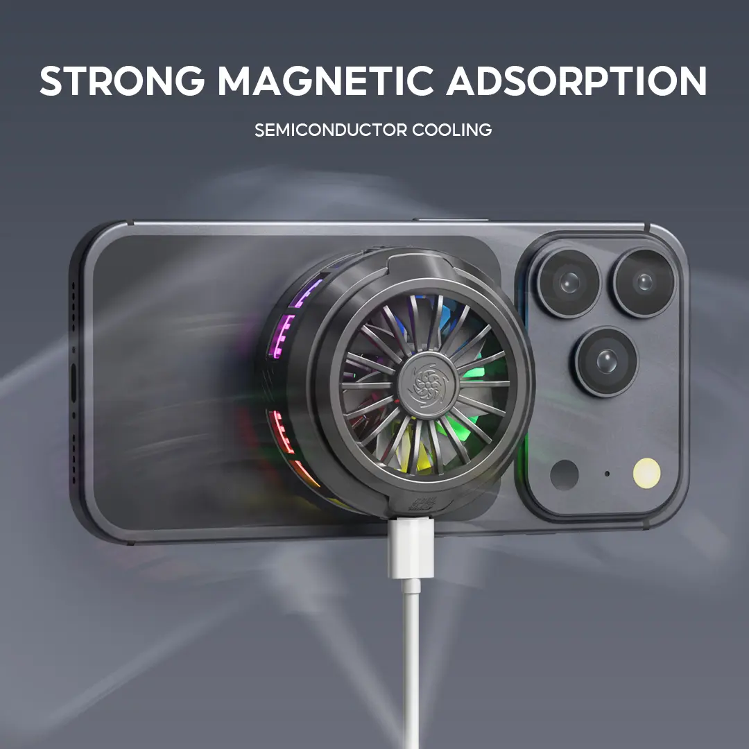 Portable USB Phone Cooling Fan, 15W Fast Cooling, 3 Speed Modes, RGB Ambient Light, 15 Second Rapid Temp Drop, Stainless Steel USB Port, Universal Gaming Phone Cooler, Gift for Teen Boys