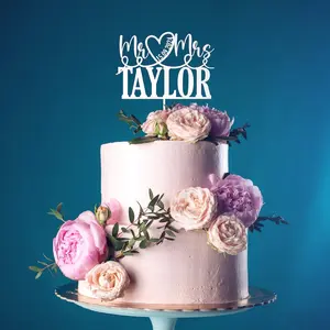 Wedding cake topper, Personalised Mr and Mrs cake topper, Acrylic cake topper, Wooden Rustic Wedding Cake Topper, Heart with date topper