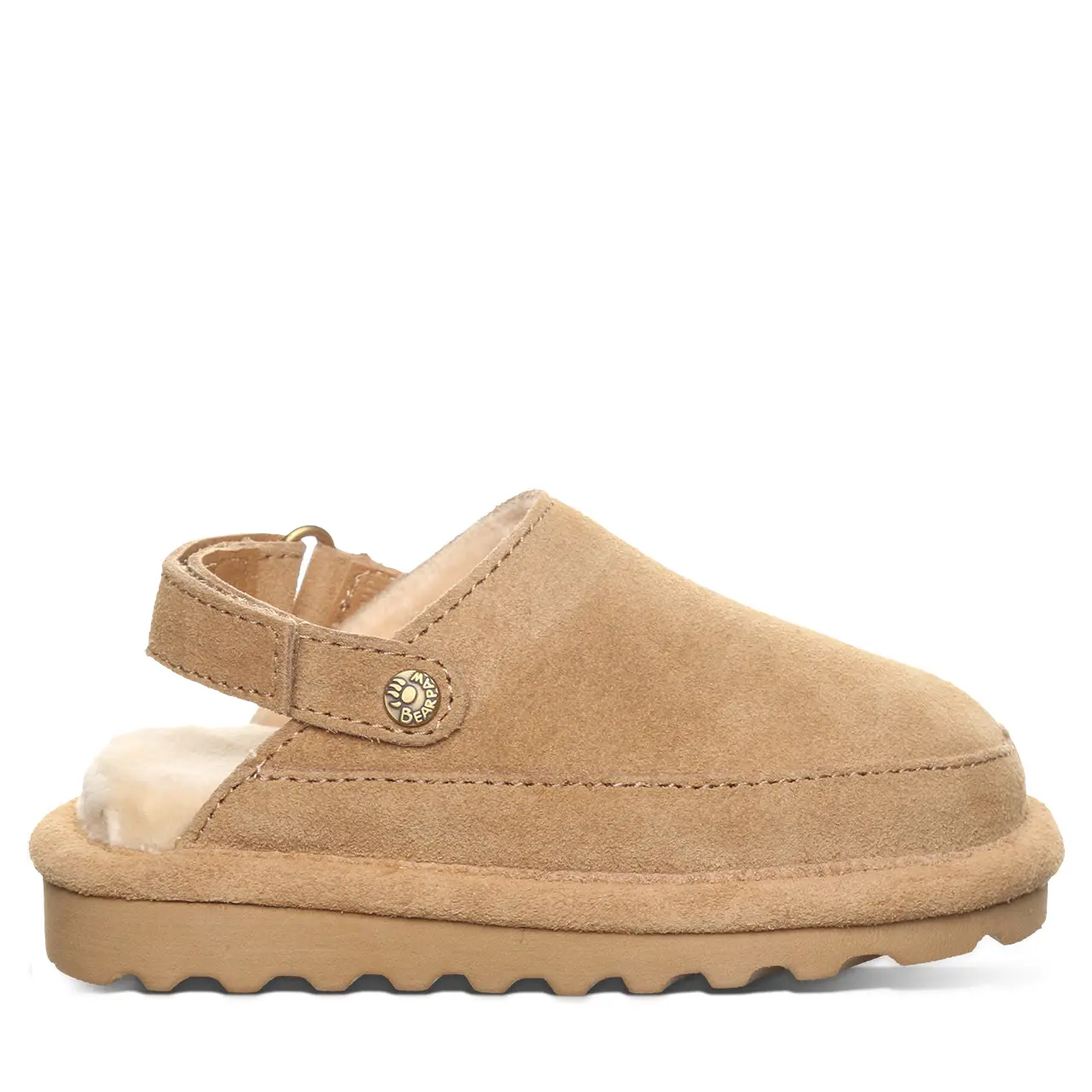 BEARPAW Brooke Youth Girls Suede Upper Platform Clogs - Casual Mule with Strap Closure, for Everyday Wear, Indoor Outdoor Use - Iced Coffee