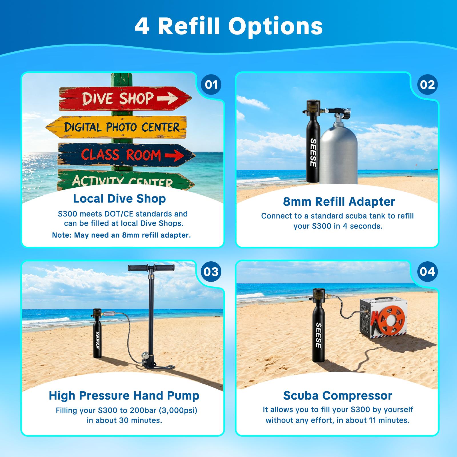 SEESE Mini Scuba Tank (No Inflatable Device) with Snorkel Mask 0.5L Portable Small Diving Tank with Full Face Diving Mask Reusable DOT Certified Pony Bottle Diving Cylinder Kit