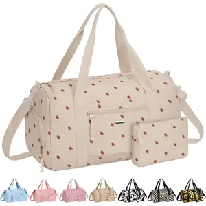 Corduroy Gym Bag for Women Teen Girls  Cute, Small Womens Girl Gym Duffle bag with Shoe Compartment Portable for  Dance Workout Travel Beige Corduroy Strawberry