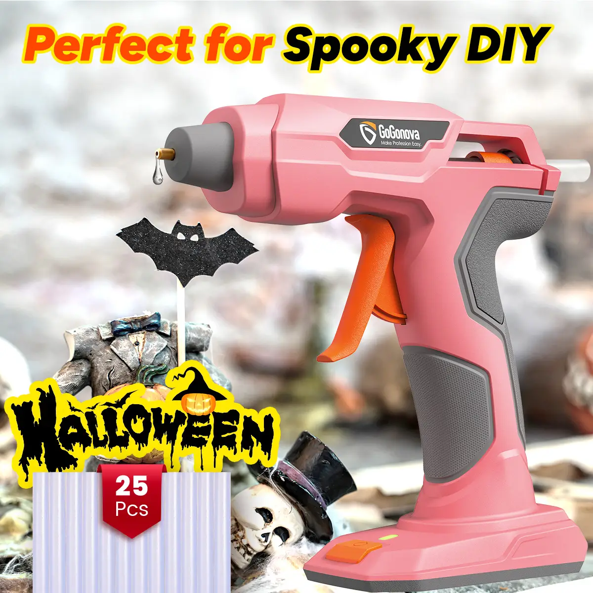 【Halloween Must-Haves】GoGonova Glue Gun, 20s Fast Preheating Anti-drip Cordless Glue Gun, 2Ah USB-C Rechargeable with 25 Pcs Mini Glue Sticks, Smart P