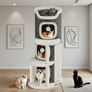 All Cat Tree for Indoor Cats, 3-Tier Multi-Level Cat Tower with 3 Cozy Condos, Scratching Post, Top Perch & Hanging Balls, Sturdy Heavy Duty Cat Furniture for Kittens Adult Large
