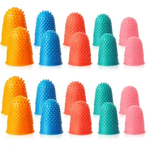 20 Pcs Rubber Fingers Tip Protectors Covers Reusable Grips Rubber Thimbles for Hand Sewing Money Counting Collating Knitting Paperwork Hot Glue Sorting, 5 Sizes Xs S M L XL, 5 Colors