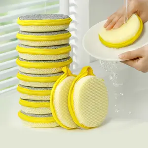 Dish Sponge Round Shape, Kitchen Scrubber Sponge for Greasy Surface, Non-Oil Sponge Pad for Cooktop Stain Removal, Double-Sided Soft Sponge for Daily Home Cleaning – For Housewife Apartment Living