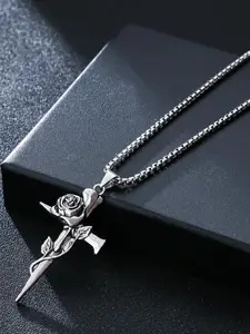 Titanium steel cross necklace rose flower jewelry solid color accessories Mexican necklace