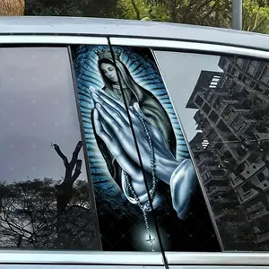 2pc Virgin Mary Prayer Car B Pillar Sticker, Vinyl Protection Decal, Easy Peel & Stick, Sunproof Waterproof Scratch Resistant, Sticker For Cars