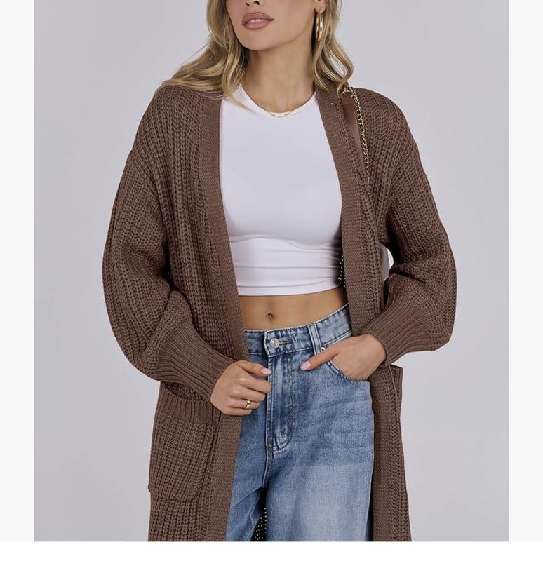 Long Cuff Sleeve Open Front Knit Long Duster Coat With Pockets Long Cuff Sleeve Open Front Knit Long Duster Coat With Pockets