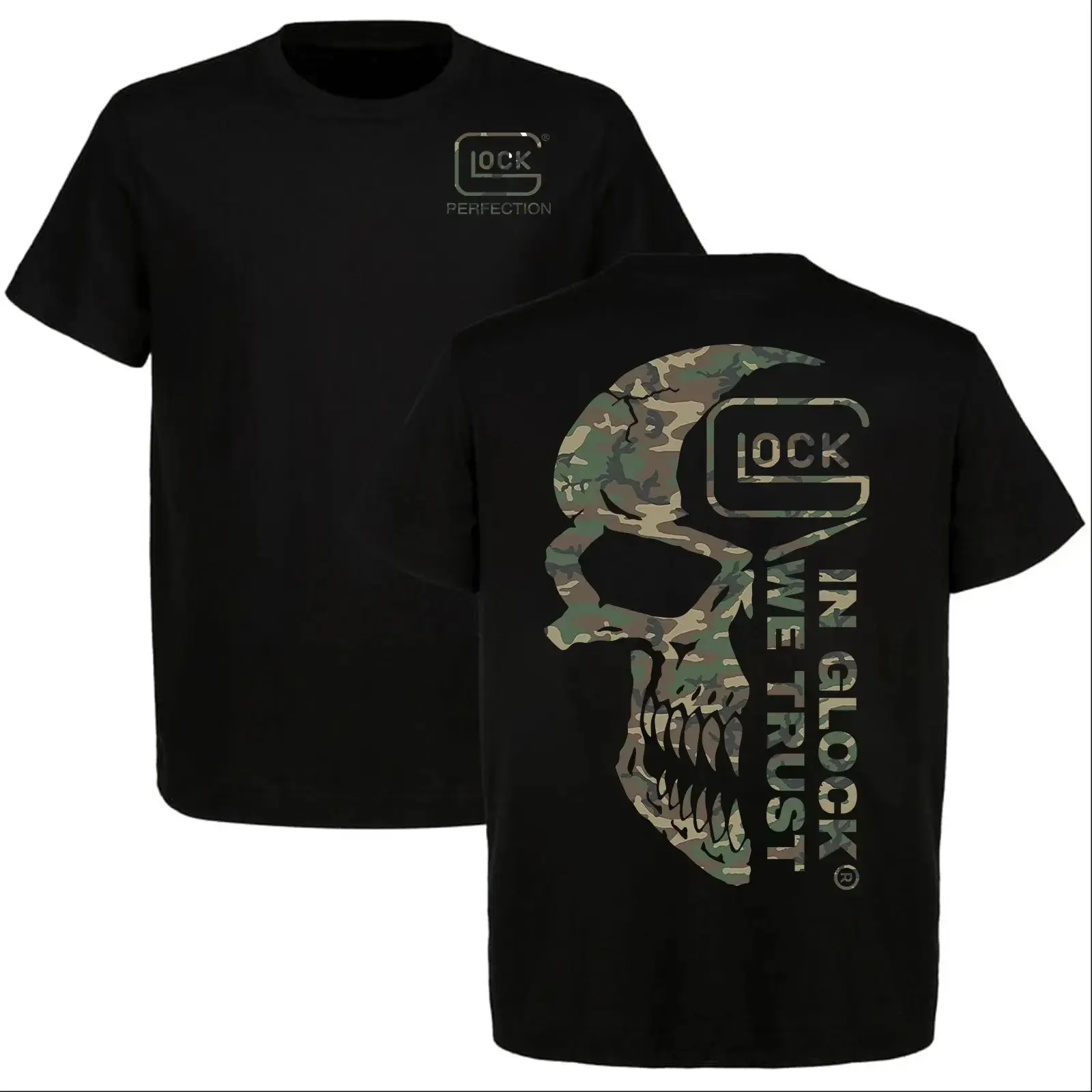 2026 Glock Skull Camo T-Shirt, In Glock We Trust Tactical Gun Tee, Glock Perfection Shirt, 2A Shooting Range Mens Tee