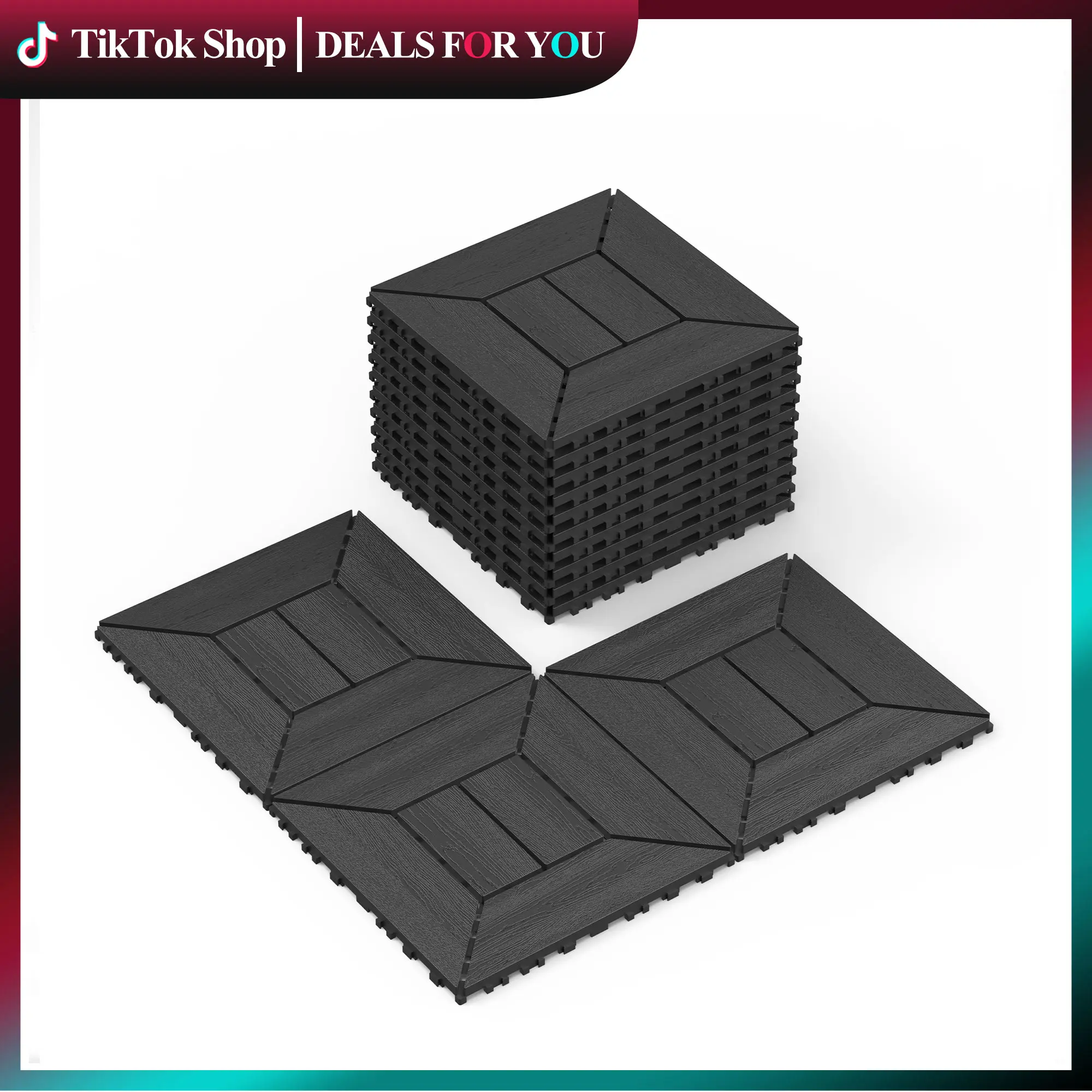 Dark Grey 44 PCS Interlocking Deck Tiles Flooring Tiles 12*12"  - Indoor/Outdoor DIY Patio Flooring,Dark Grey,Brown