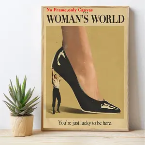 1 pc, wall art, vintage poster, feminist print, fashionable girly high heels canvas painting, living room aesthetic, bedroom decor, apartment decor, housewarming gift, unframed, Home Decor Accessory