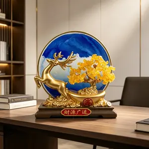 Dynamic Sand Art Sculpture, Leaping Deer Wealth Tree, Resin Craft, Ideal for Home Decor, New Year Gift
