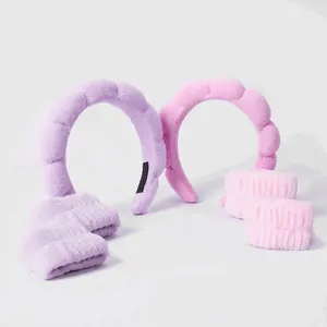[Ruby Vibe Co] Spa Soft Headband & Wristbands Spa Headband & Wristband Set, Soft Coral Fleece Accessories for Skincare, Makeup, Face Washing