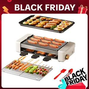 AORAN Sausage Grill Cooker Machine,Indoor Electric Smokeless BBQ Grill with Non-Stick Coating, Perfect for Home Korean BBQ and Multi-Function Cooking Stainless Steel Grilling Universal Griddle TiktokShopBlackFriday