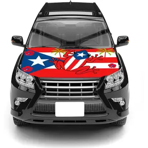 Puerto Rico Coquí Frog Car Hood Cover Stretchable Flag Hood Cover for Cars SUVs and Trucks Tropical Puerto Rican Car Accessor
